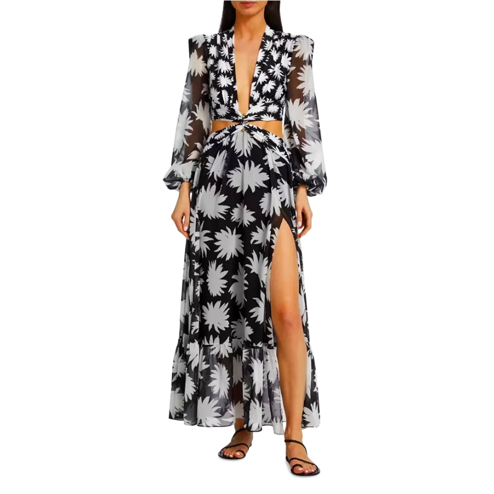 PatBO Dahlia Plunge Cut-Out Maxi Dress